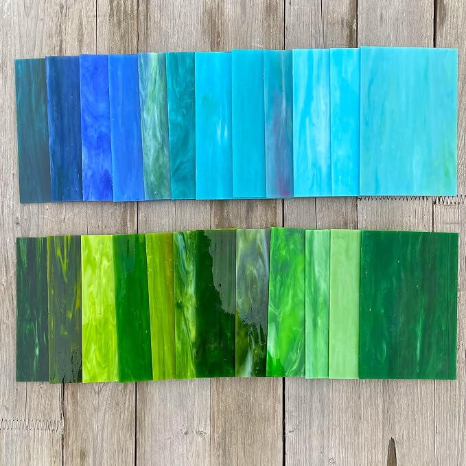 LITMIND 24 Sheets Blue & Green Stained Glass Variety Pack – 4 x 6 Inch Art - Image 3