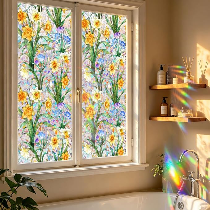 Daffodil Faux Stained Glass Window Film, Static Cling Window Film Decorative - Image 9