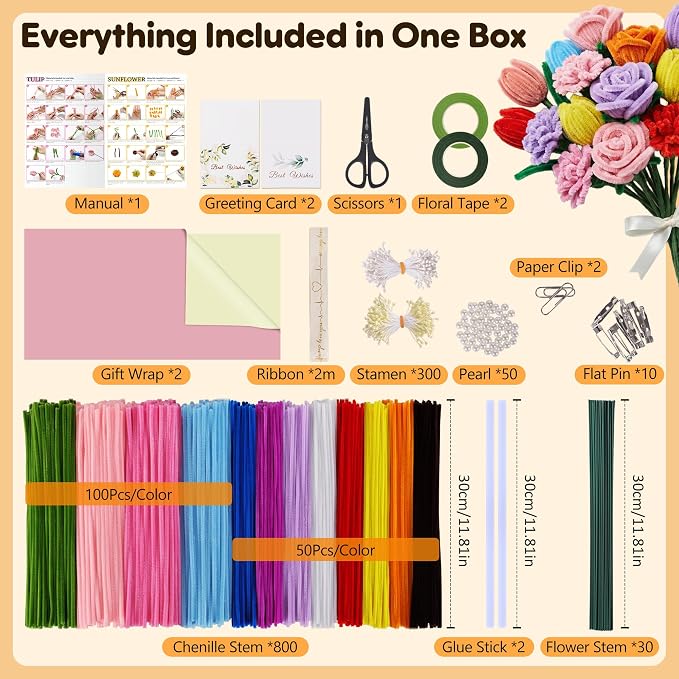 EARLY MINDS 800Pcs Pipe Cleaner Flower Kit - Image 2