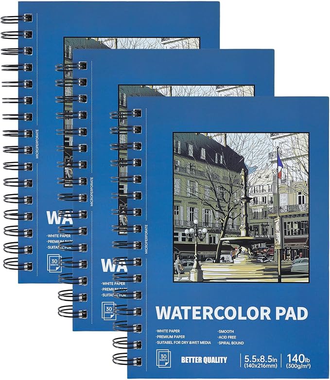 3 Pack 90 Sheet Watercolor Paper Pad 5.5“ x 8.5”, 140lb/300 GSM Cotton Cold by Hugestar