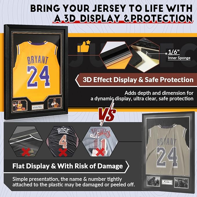 JupDec Jersey Frame Display Case 2 Pack, Large Clear Acrylic Shadow Box - Image 2