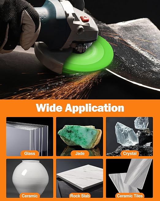 Glass Cutting Disc, Allmake 5pcs Rock Slab Grinding Disc 4.5 Inch for Angle Grinder, Diamond Glass Cutter Saw Blades for Grinding Cutting Bottle Crystal Ceramic Tile, Discos para Cortar Ceramica