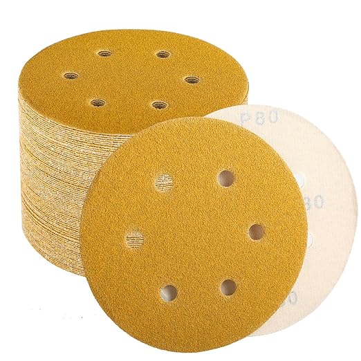 80 Grit Sanding Discs 6 Inch, Hook and Loop Sandpaper for Orbital Sander, Professional for Automotive and Woodworking, 100 Pack