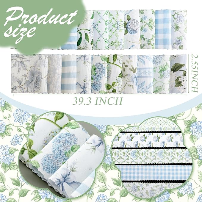 Hosuly 40 Pcs Hydrangea Fabric Watercolor Dusty Blue White Floral Jelly Fabric - Image 2