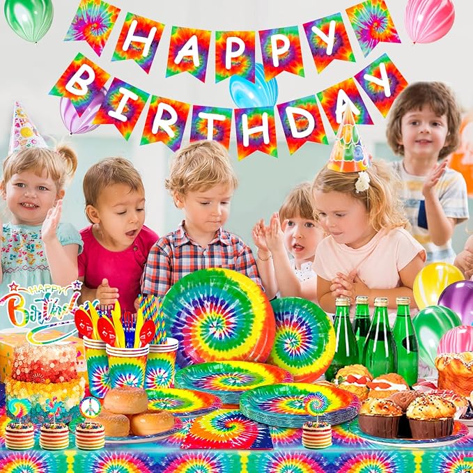 175pcs Tie Dye Birthday Party Supplies, 16 Guests Tie Dye Party Tableware - Image 5