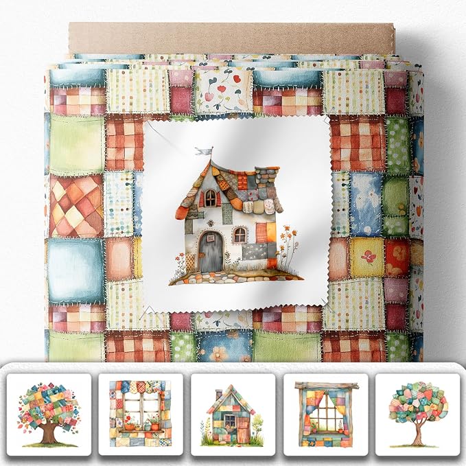 Patchwork Cozy Cottage Cotton Fabric Panel – 6 Designs + Bonus Sheet 29.5×19.6 - Image 2