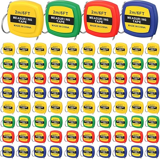 Macarrie 80 Pcs Small Tape Measure Keychains 6 ft/ 2 m Mini Retractable Measuring Tape Bulk with Slide Lock Construction Party Favors for School Prize Bag Filler DIY Projects Office Home Use, 4 Colors