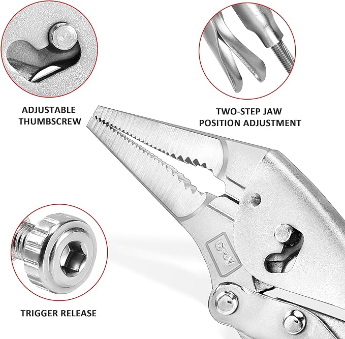 MAXPOWER 9-inch Long Nose Locking Pliers, Locking pliers with Two-position Opening Adjustment, Max Jaw Opening 3.14"