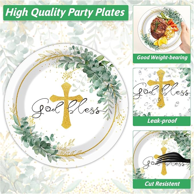 Naozinebi 200Pcs God Bless Baptism Plates Napkins First Holy Communion Party - Image 3