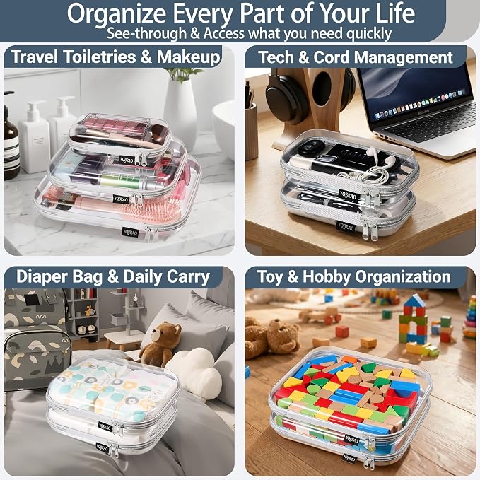 YQBRAO 4-Pack Clear Hard Shell Zipper Case, 1.2mm Ultra-Thick Diaper Bag - Image 3