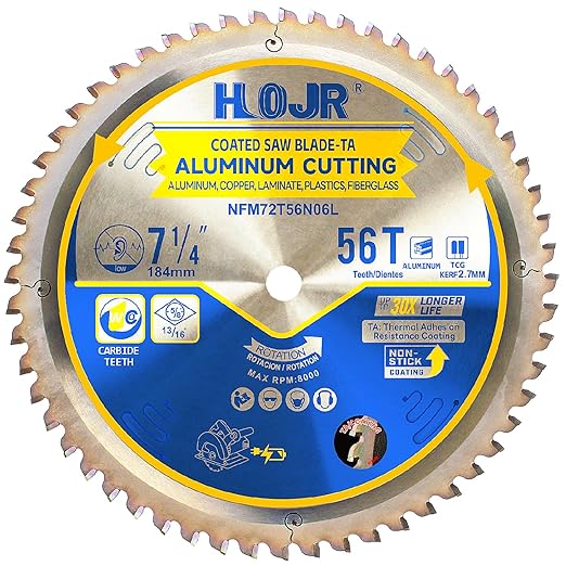 Aluminum Cutting Circular Saw Blade, Medium Aluminum,The Cutting Head uses a Special Anti-Heat Sticking Coating with high Finish and Long Life,NFM 7-1/4 inch 56-Tooth 5/8" -TA