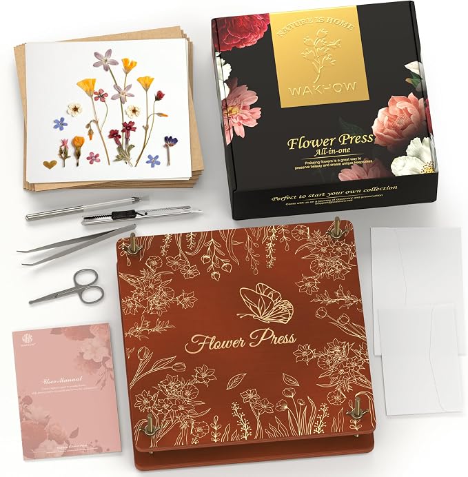 Wakhow Flower Press Kit – 11" x 11" Large Wooden Flower Presser by Wakhow