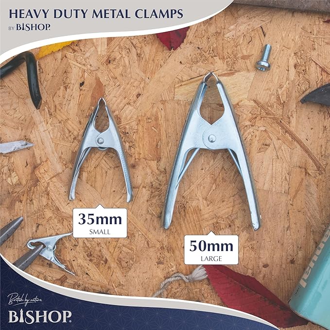 Commercial Grade Metal Spring Clamps For Woodwork - Rust Proof Market Stall Tarp Clips Clamps 50mm Jaw Capacity - Metal Clips All Steel Construction 160mm Length - Triple Coil Spring Clips (Qty: 12)