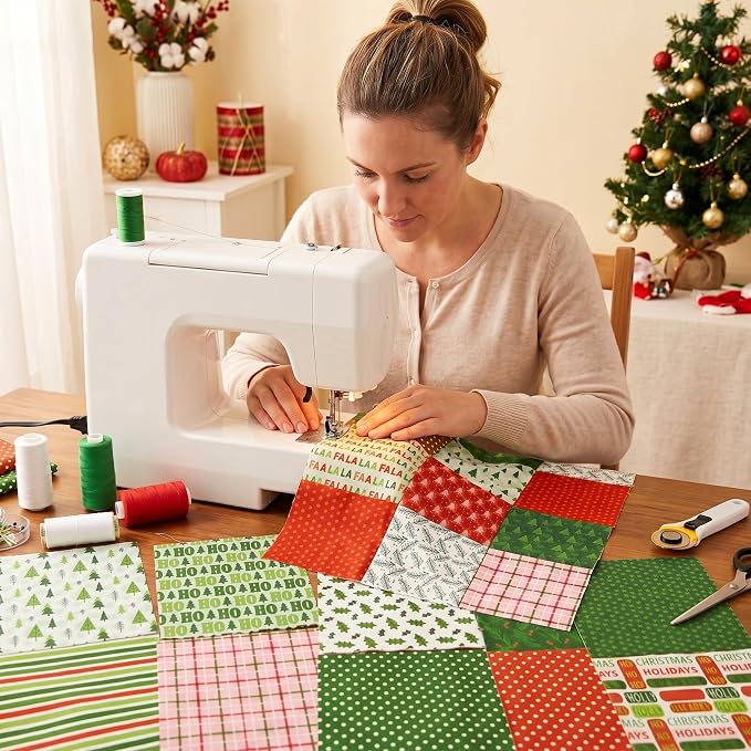 HunnmingRe 20 Pcs 10''x10'' Christmas Red and Green Quilting Fabric Square - Image 4