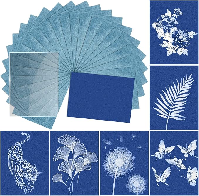 Sun Print Paper Kit Cyanotype Paper, 24 Sheets Cyanotype Papers by LIGHOON