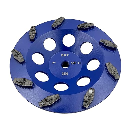7" PCD Grinding Wheel for Epoxy, Glue, Mastic and Paint, 9 Crushed Chip PCD Segments, 5/8"-11 Threaded Arbor