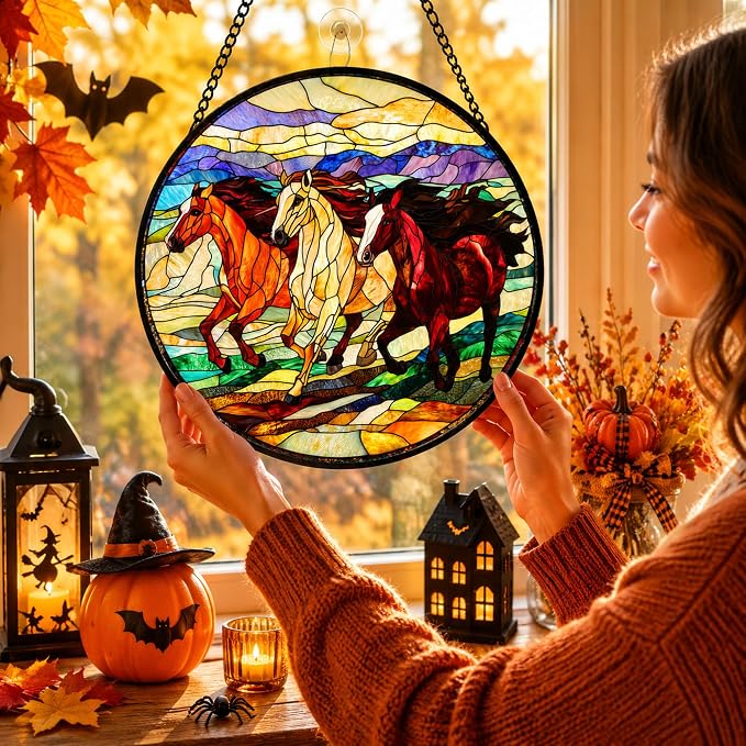 Galloping Horse Acrylic Suncatcher Faux Stained Glass Window Hanging 11.8" | - Image 4