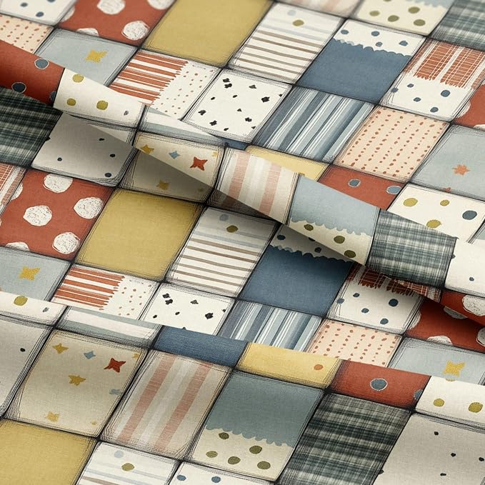 Soft Neutral Patchwork Cotton Fabric Panel 61 x 36.6 Inches, Minimal Geometric - Image 5