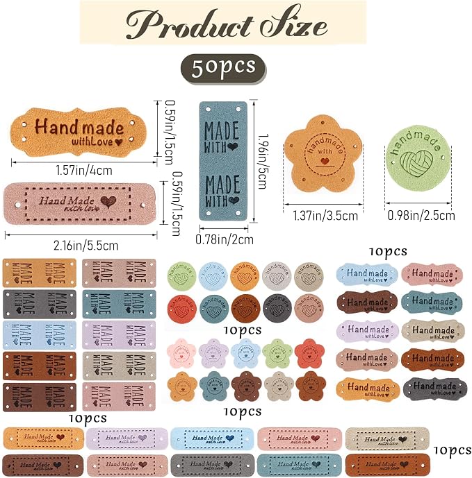 50pcs Handmade Tags for Crochet Handmade Leather Labels Faux Handmade - Image 2