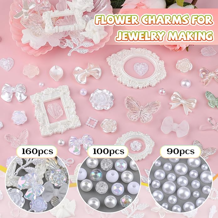 350 Pieces 3D Resin ABS Colorful Rose Flower Bows Butterfly Charms - Image 2