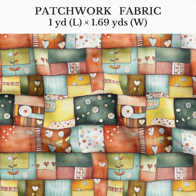 Patchwork Cotton Fabric Panel 61 x 36.6 Inches, Scandinavian Heart Pattern - Image 2