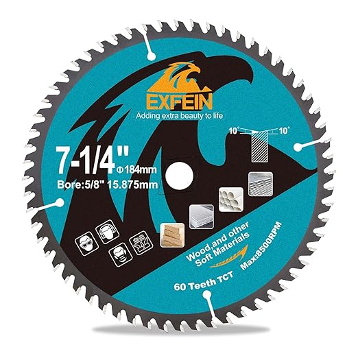 7-1/4 Inch Miter/Table Saw Blade, 60 Teeth ATB TCT Fine Finish Wood Cutting Circular Saw Blade with 4/5 Inch Arbor