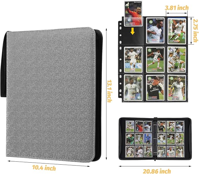 GERMUN 3 Ring 9 Pocket Zipper Card Binder, 720 Double Sided Standard PU Trading - Image 2