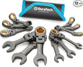 DURATECH 12-Piece Anti-Slip Flex-Head Ratcheting Wrench Set, Stubby Combination Wrench Set, Metric, 8-19mm, 72-Teeth, CR-V Steel, Nickel Plated with Pouch