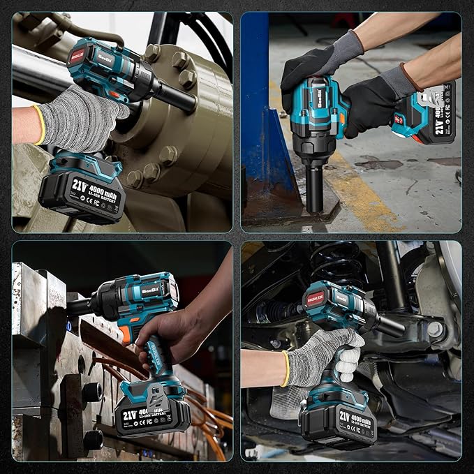 SEESII Impact Wrench 900 FT-LBS(1200N.m) 2900IPM 1/2 Impact Gun High Torque Electric Cordless Impact Wrench with 21V 2x4.0Ah Battery 5 Sockets and Case for Home Car Truck Tire Lug Nut Removal Tool Set