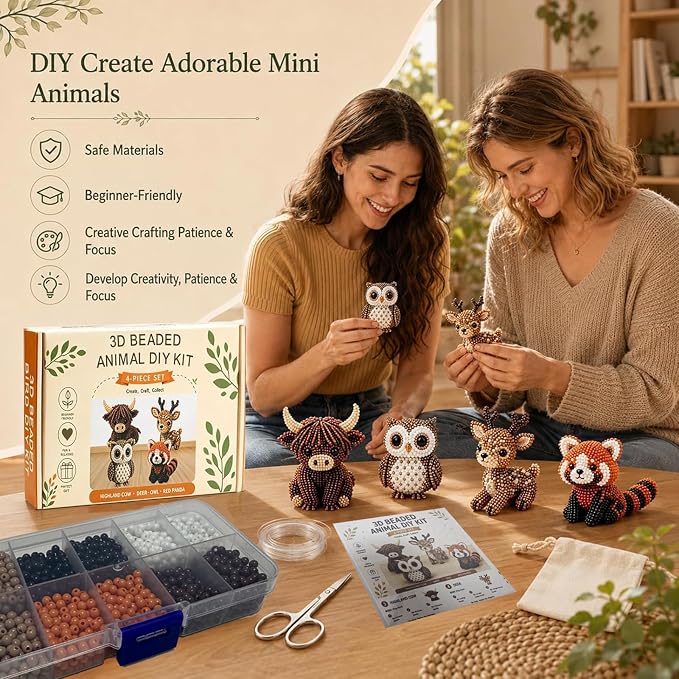 Temiaode 3D Beaded Animal Kit, 4 Pack DIY Bead Craft Set - Image 4