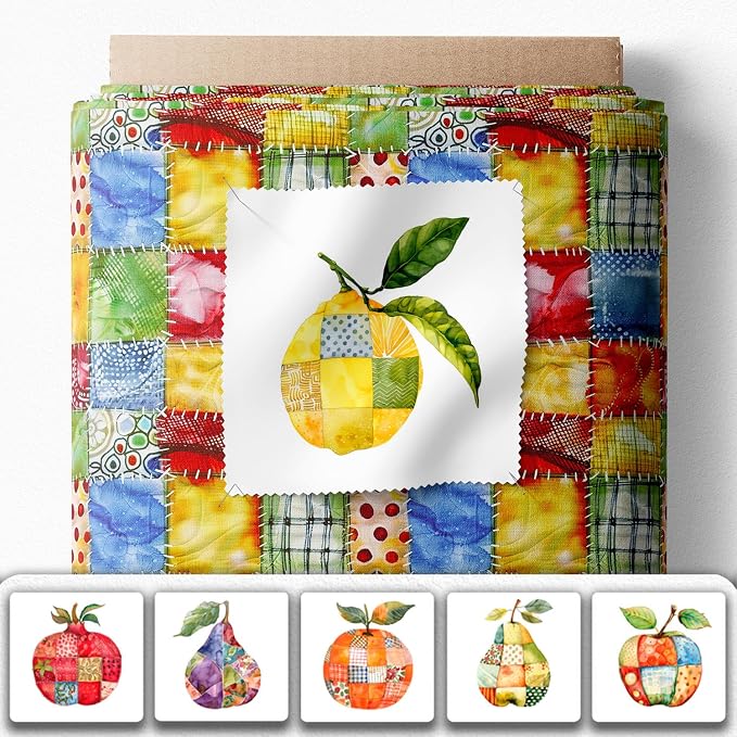 Fruit Patchwork Cotton Fabric Panel – 6 Fruit Designs + Bonus Patchwork Sheet - Image 2