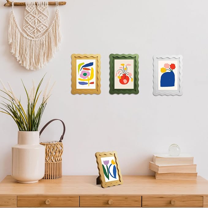 5x7 Picture Frame with Mat for 4x6, Wavy Edge Wooden Real Glass Photo Frame for - Image 3