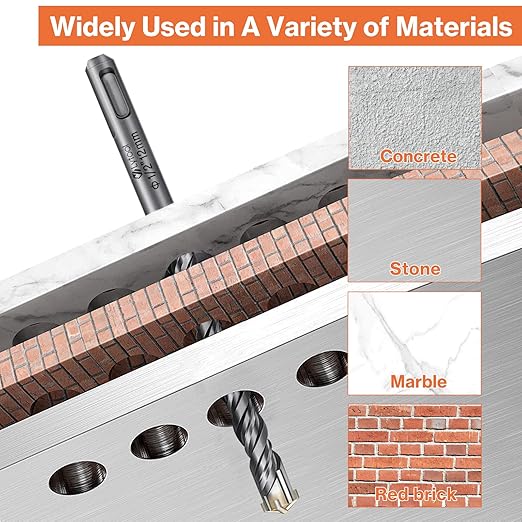 Lytool SDS Plus Drill Bits Set – 10Pcs Carbide Tip Masonry Drill Bits for Concrete, Brick, Tile, Block, Stone, and Marble – Compatible with Rotary Hammer Drills (3/16",1/4",5/16", 3/8", 1/2")