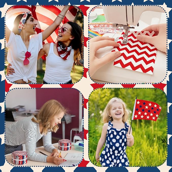 Hosuly 40 Pcs Patriotic Fabric Red White and Blue Fabric American Flag Star - Image 7