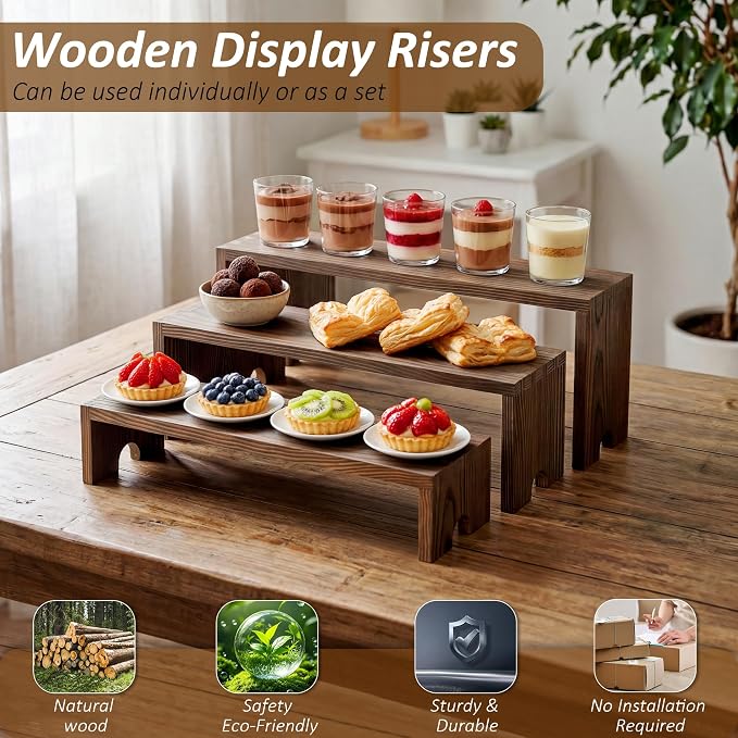 2 Set Wooden Cupcake Stand for Decor, 3 Tiered Stackable Display Risers - Image 5