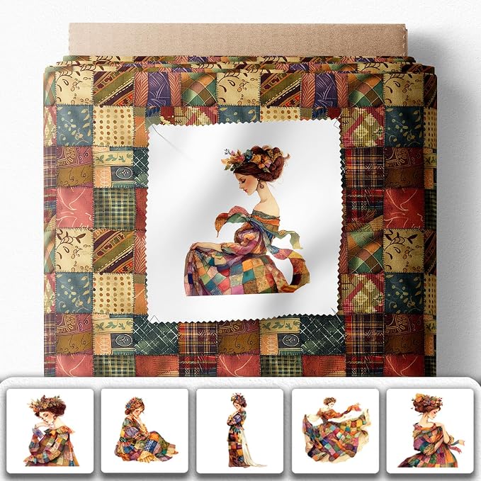 Elegant Lady Patchwork Cotton Fabric Panel – 6 Designs + Bonus Patchwork Sheet - Image 2
