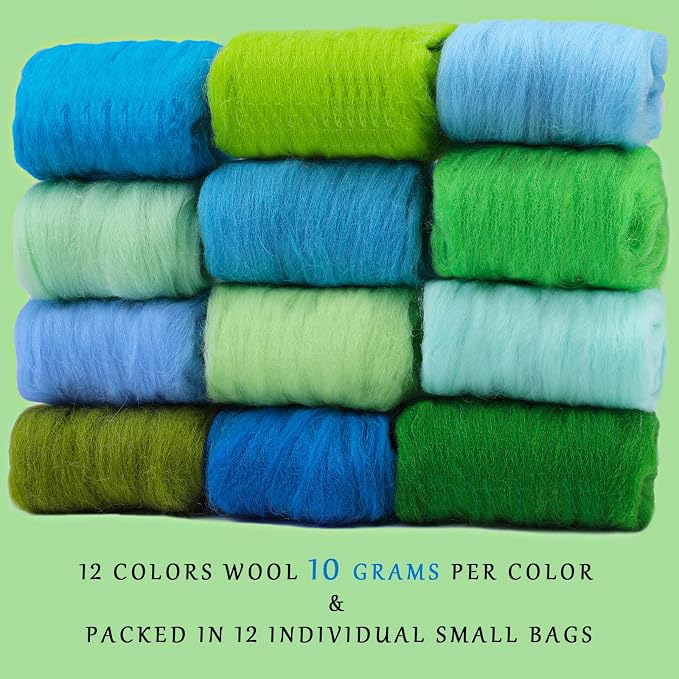 Wonvoc Needle Felting Wool, 12 Colors Wool Roving, 10g per Color 4.23 oz Total - Image 2