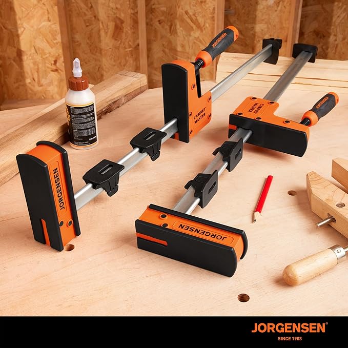 JORGENSEN 12-Inch Parallel Bar Clamp, Heavy-Duty Cabinet Master Clamp for Woodworking Glue-Up, 2200 lbs Force, Quick Release, Spreader Function, 2-Pack