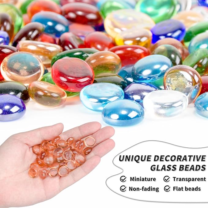 1 LB Pink Flat Glass Beads, 160-180PCS Small Glass Marbles, Mini Flat Round - Image 3