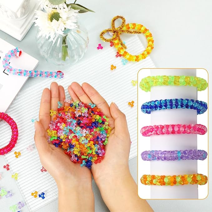 UPINS 1200Pcs Tri Beads, Colored Plastic Kandi Rainbow Triangle Bulk - Image 4