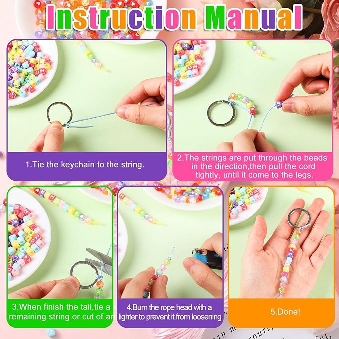 Landical 564 Pcs DIY Bead Keychain Kit Key Chain Making Craft Adjustable Letter - Image 2