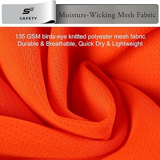 sesafety High Visibility Long Sleeve Construction Work Shirts Orange 3XL