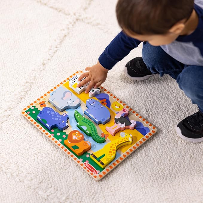 Melissa & Doug Safari Wooden Chunky Puzzle, Educational Screen Free Activity - Image 2