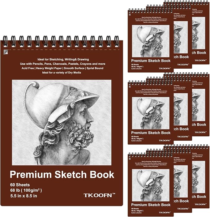 10 Pack Small Sketch Book, 5.5x8.5 Inch Top Spiral Sketchbook 60 Sheets Each by TKOOFN