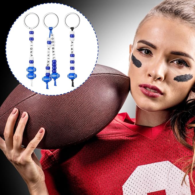 Landical 564 Pcs Football Keychain Making Kit DIY Blue Football Bead Key Chain - Image 6