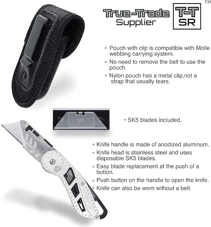 Folding Utility Knife Stainless Steel Holster Nylon Pouch Belt Clip Box Cutter Knife Carry Case Utility Knife & Clip Navaja De Trabajo Roofing Cuchilla de Bolsillo