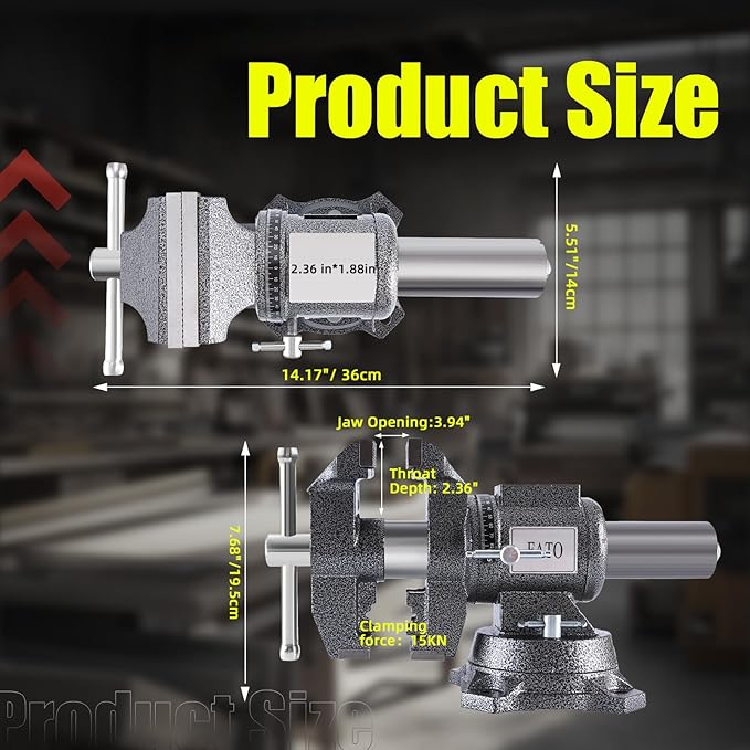 FATO 5-inch Heavy Duty Bench Vise, 360°-Degree Ductile Iron Bench Vise Multi-Purpose Swivel Base and Head With Anvil, Utility Combination Pipe Home Vise for Woodworking