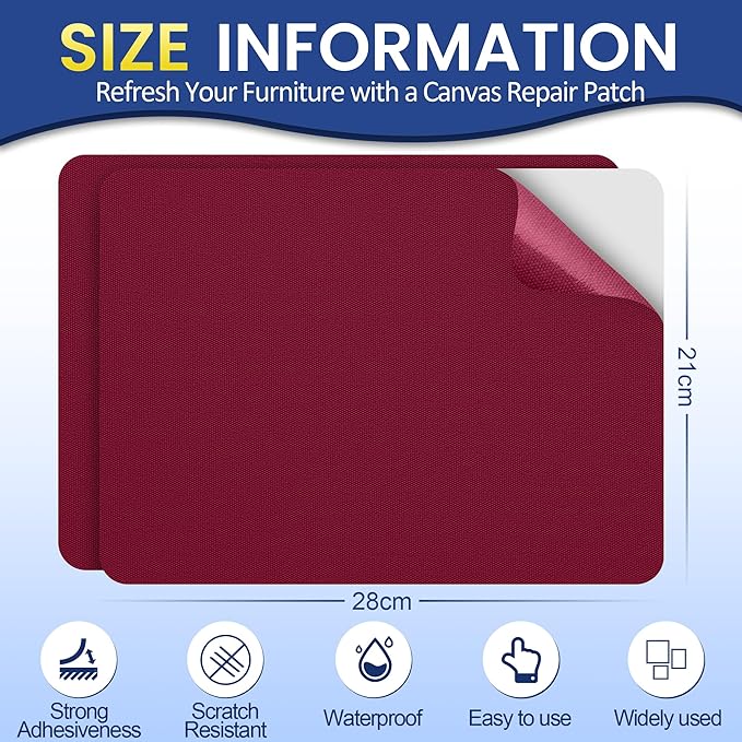 Self-Adhesive Canvas Repair Tape, 8.3" x 11" Waterproof Canvas Repair Patch, Fabric Patch Repairs Kit for Furniture, Tents, Sunbrellas, Boat Covers Awnings, Couches, Clothes, Bags Burgundy