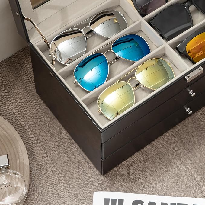 ProCase 3-layer Sunglasses Storage Organizer, 18 Slots Leather Sunglass Box - Image 6