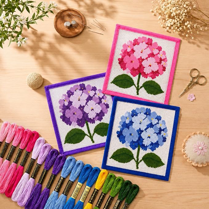 Zplontya Needlepoint Canvas Kit Include 3PCS Flower Printed Patterns Bound - Image 5